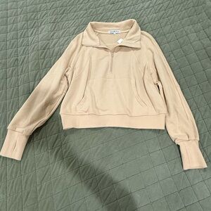 Beige Quarter-Zip Cropped Pullover